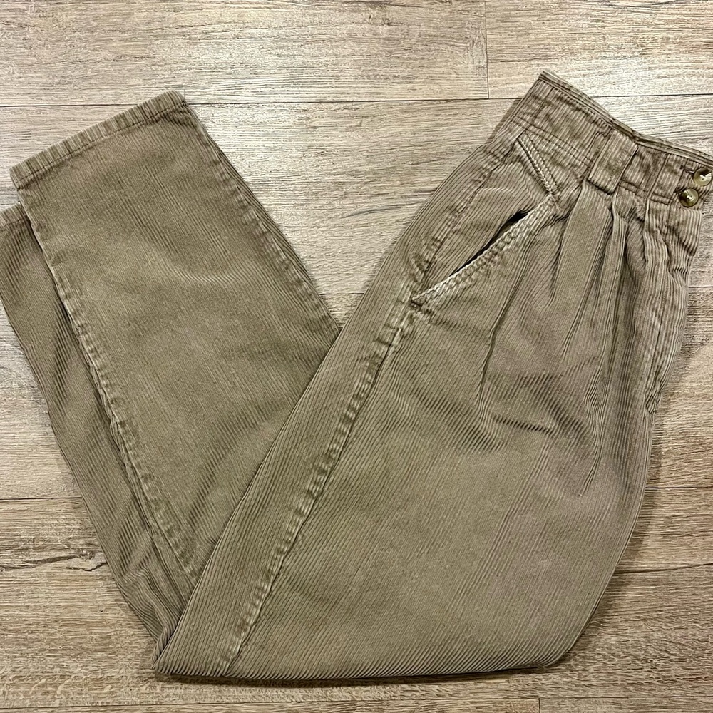 Vintage Radishes and Roses Tan High-Waist Corduroy Straight-Leg Pants